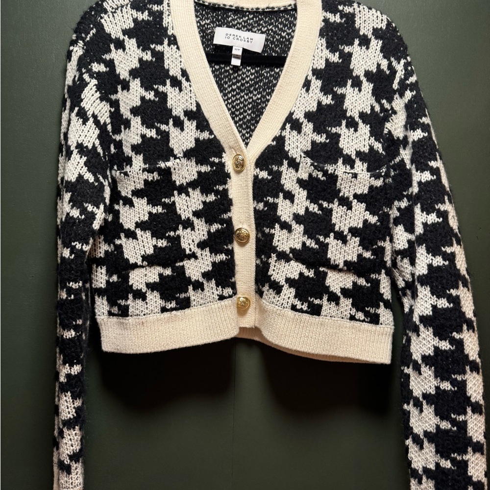 Derek Lam Black and Cream Houndstooth Cardigan